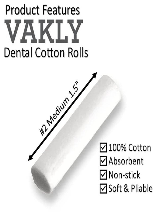 Vakly 100 Dental Cotton Rolls for Mouth Gauze and Nosebleeds Plug Stopper - #2 Medium 1.5" Non-Sterile 100% High Absorbent Blood Clotting Cotton roll (100 Count) - Image 4